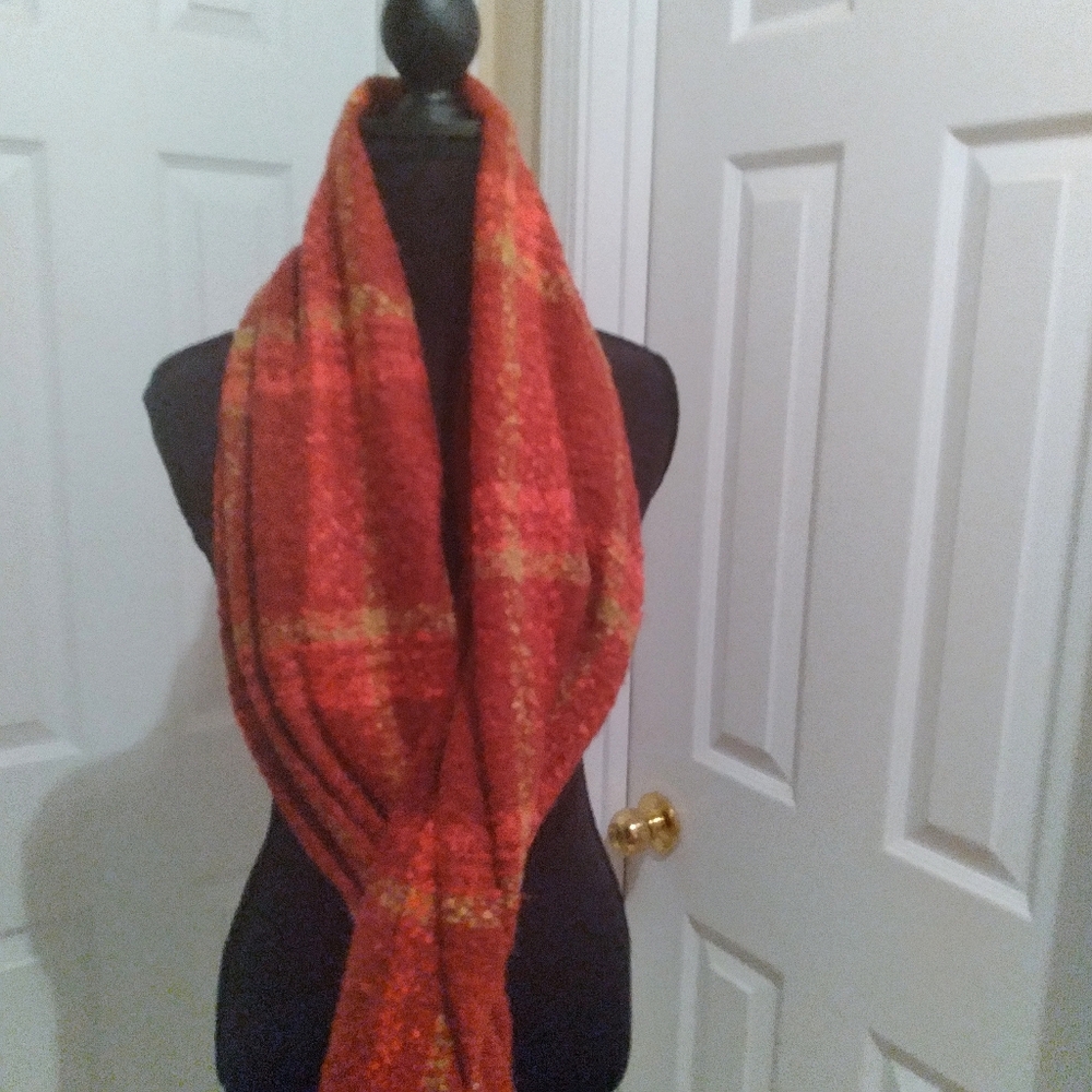 Chunky Cozy Rust‎ and Gold Window Pane Print Plaid Winter Scarf